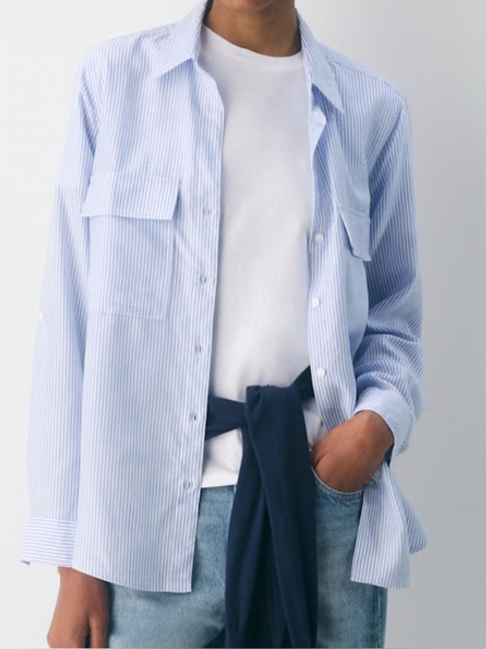 Babaton Aritzia Utility Button Down Shirt in Blue Stripe